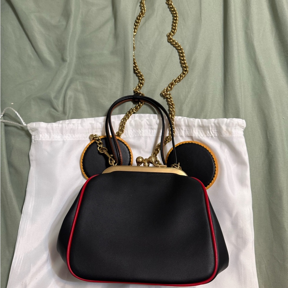 Black and Red Handbag with Gold Chain